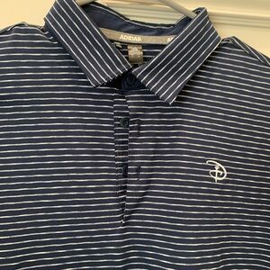 Disney Men's Navy and White Striped Polo Shirt